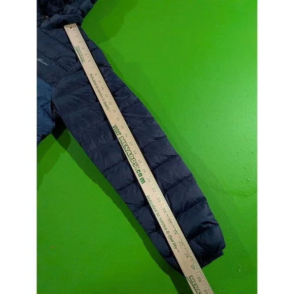 Eddie Bauer CirrusLite 650 Down Puffer Hooded Jacket Mens Size Medium Blue Tones